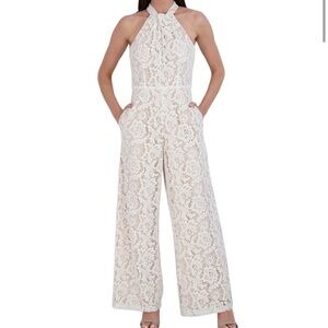 Lace Twist-Neck Wide-Leg Jumpsuit